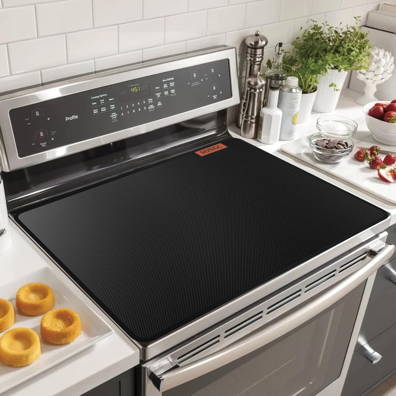 SONGC Stove Top Covers For Electric Stove Mat  Heat-Resistant Glass Surface Cover Fireproof Waterproof Oilproof 30 X 21 Inches Black - Image 1